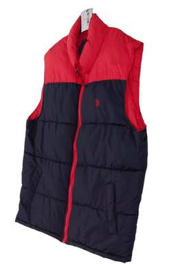 Mens Red Blue Pockets Sleeveless Full Zip Puffer Vest Size XL alternative image