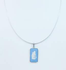 Vintage Wedgwood England & Romantic 925 Blue & White Woman & Anchor Cameo Jasperware Pendant Necklace & Marcasite Ring 12.2g alternative image