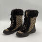 Womens Jennie Q522 Brown Tan Monogram Fur Trim Lace-Up Snow Boots Size 9 B image number 3