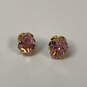 Designer Kate Spade Gold-Tone Pink Crystal Stone Fashionable Stud Earrings image number 3