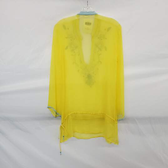 Boston Proper Yellow Rayon Beaded Sheer Blouse WM Size S NWT image number 2