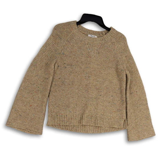 Womens Tan Flecked Wide Sleeve Round Neck Knitted Pullover Sweater Size XS image number 1
