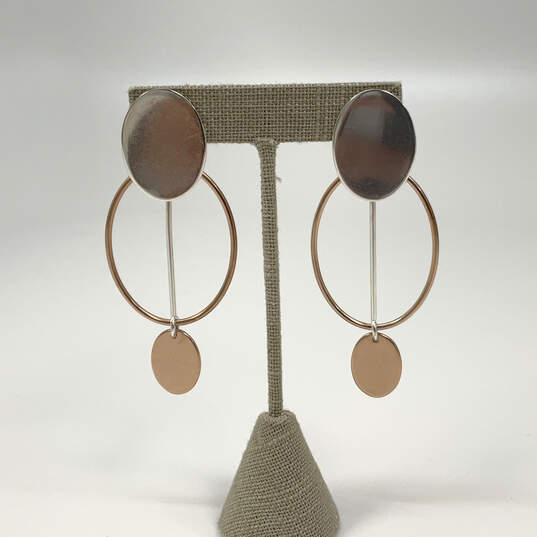 Designer J. Crew Two-Tone Oval Shape Open Hoops Classic Dangle Earrings image number 1