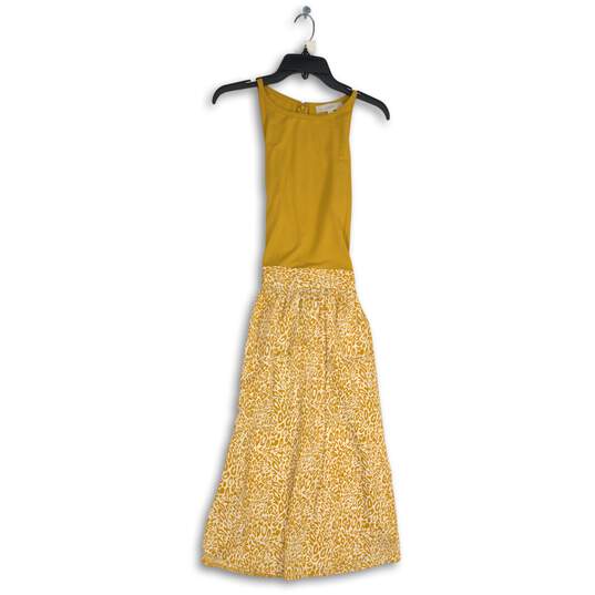 Loft Womens Yellow Animal Print Boat Neck Back Zip Fit & Flare Dress Size 10 image number 1