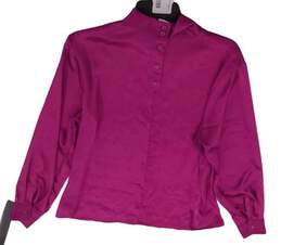 Womens Purple Long Sleeve Stand Collar Button Up Blouse Top Size Large alternative image