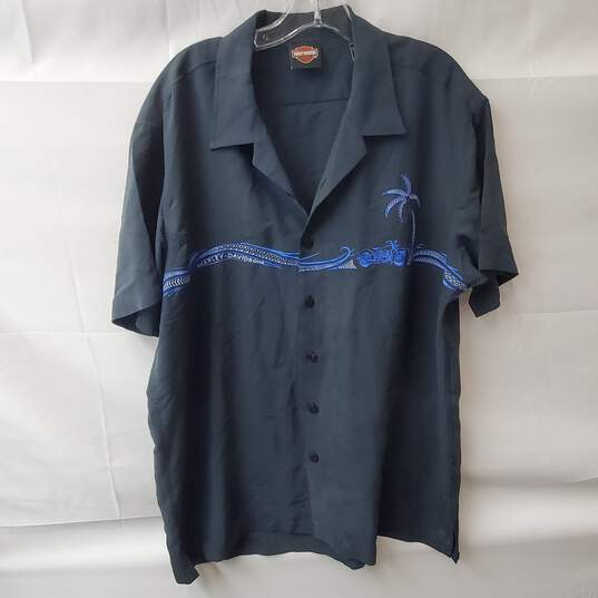 Harley Davidson Navy Blue Short Sleeve Button Up Polo Size XL image number 1