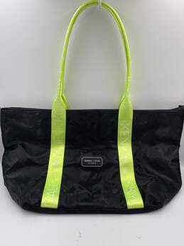 Womens Black Green Kardashian Inner Pockets Double Handle Zipper Tote Bag