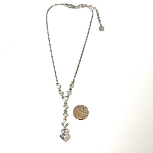 Designer Givenchy Silver-Tone Link Chain Crystal Stone Y-Drop Necklace image number 3