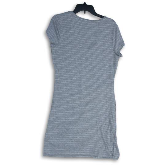 Athleta Womens Gray Striped Ruched Scoop Neck Short Sleeve Mini Dress Size Large image number 2