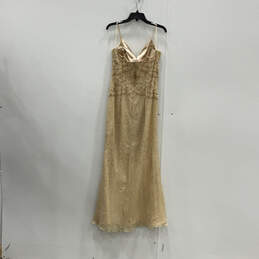 Womens Beige Sequin Strappy Sweetheart Neck Back Zip A-Line Dress Size 12 alternative image