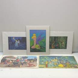 Lot of 5 Film Lithographs and Vintage Placemats Print by Disney Vintage Matted