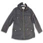 Womens Black Long Sleeve Flap Pocket Hooded Full-Zip Rain Coat Size Large image number 1