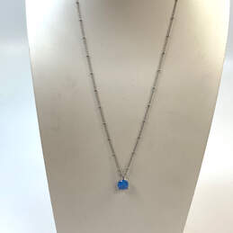 Designer Vera Bradley Silver-Tone Blue Stone Oval Chain Pendant Necklace
