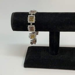Designer Brighton Silver-Tone Square Amber Crystal Stone Chain Bracelet