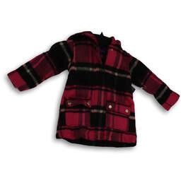 NWT Girls Black Pink Plaid Long Sleeve Front Pocket Hooded Coat Size 3T