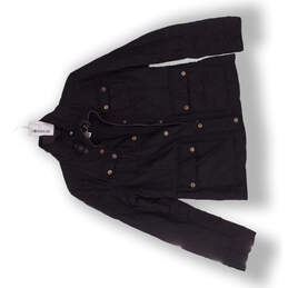 Women Black Long Sleeve Collared Pockets Full Zip Jacket Size Medium