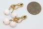 Vintage 14K Yellow Gold Angel Skin Coral Ball Bead Dangle Clip Earrings 5.9g image number 6