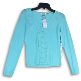 NWT Vertigo Paris Womens Blue Rhinestone Button Front Cardigan Sweater Size S