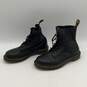 Womens Black Leather Lace-Up Round Toe Block Heel Ankle Combat Boots Size 8 image number 4