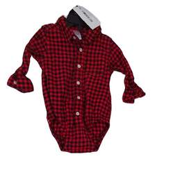 Baby Red Black Plaid Long Sleeve Button Front One Piece Suit Size 12M