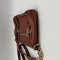 Womens Brown Gold Leather Pockets Adjustable Strap Zipper Crossbody Purse image number 3