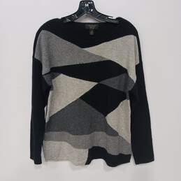 Charter Club Women's Black/Gray Cashmere Geometric Sweater Size S