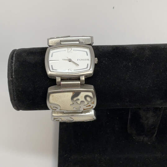Designer Fossil Silver-Tone Dial Stainless Steel Quartz Analog Wristwatch image number 3