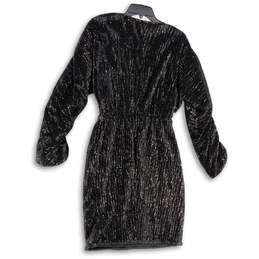 NWT Womens Black Sequin Long Sleeve V-Neck Cinch Waist Mini Dress Size 38 alternative image