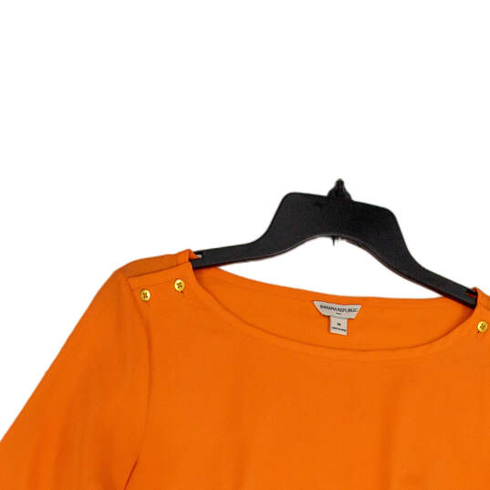 Womens Orange Boat Neck Long Sleeve Pullover Blouse Top Size Medium image number 3
