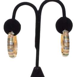 14K Multi-Toned Gold Striped Oblong Hoop Earrings - 3.93g alternative image