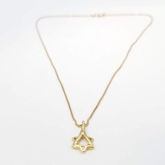 14K Gold Star Of David Diamond Pendant On Box Chain 15in Necklace 2.6g image number 2