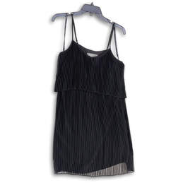 Womens Black Pleated Sleeveless Spaghetti Strap Tiered Mini Dress Size S