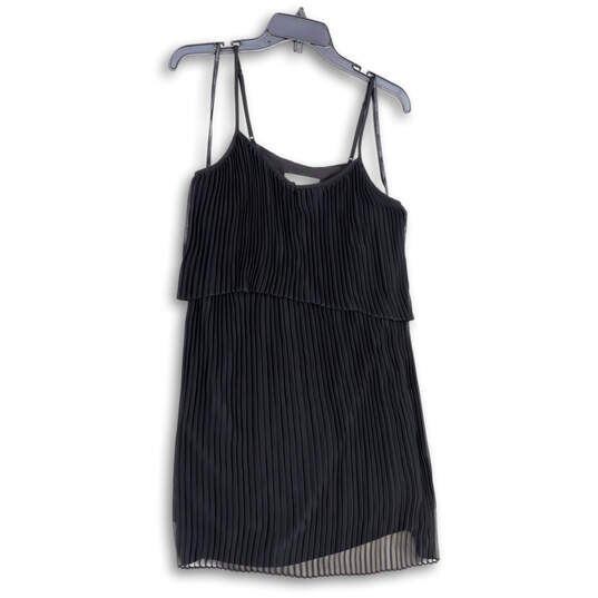 Womens Black Pleated Sleeveless Spaghetti Strap Tiered Mini Dress Size S image number 1