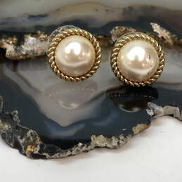 Designer Kate Spade Gold-Tone White Pearl Push Back Chanel Stud Earrings
