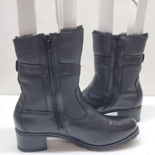 Collections Black Leather/Shearling Lined Buckle Boots Side Zip Women's Size 41 image number 1