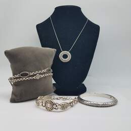 Brighton Silver Tone Crystal Swirl Jewelry Bundle 4pcs w/Bag 108.2g