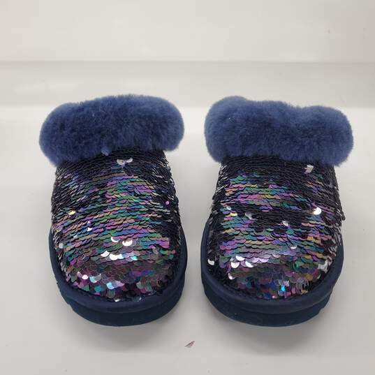 UGG Women's Cluggette Blue Sequin Mules Slip On Shoes Size 5 image number 2