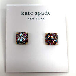 Designer Kate Spade Gold-Tone Glitter Square Stud Earrings With Box