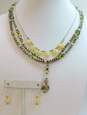Artisan 925 Green Coin & Crystal Pearl Beaded Double Strand & Yellow Quartz Teardrops Chain Necklace & Matching Drop Earrings 48.7g image number 1