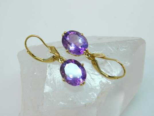 14K Yellow Gold Oval Amethyst Drop Earrings 3.8g image number 2
