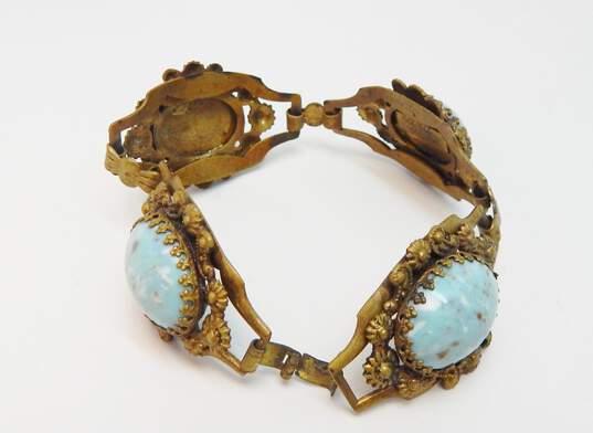 Vintage Karu Fifth Avenue Speckled Robins Egg Blue Glass Cabochon Bracelet 32.5g image number 3