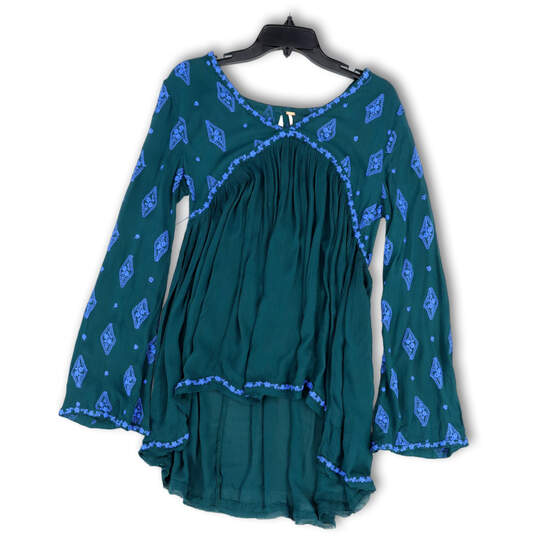 Womens Green Blue Embroidered V-Neck Long Sleeve Tunic Blouse Top Size XS image number 1