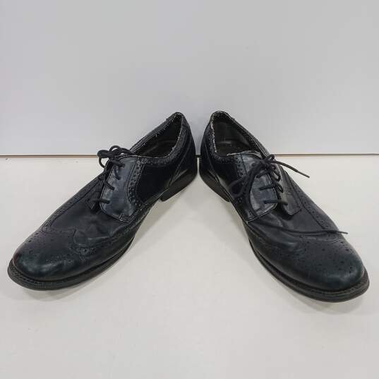 Mens 96-98724 Black Leather Lace Up Wing Tip Low Top Oxford Dress Shoes Size 12M image number 1