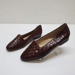 Enzo Angiolini Leather Brown Woven Slip On Flats Loafer Sz 5.5