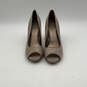 Womens Beige Patent Leather Open-Toe Slip-On Stiletto Heels Size 9.5 image number 2