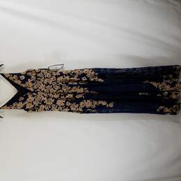 Xscape Womens Blue And Gold Embroidered Lace Dress L8 NWT