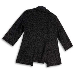 Womens Black Gray Animal Print Ruffled Collared Open Front Jacket Size 10 alternative image