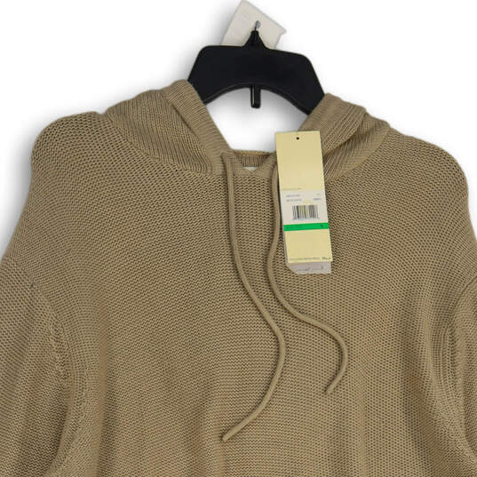NWT Mens Beige Long Sleeve Pockets Drawstring Pullover Hoodie Size Large image number 3