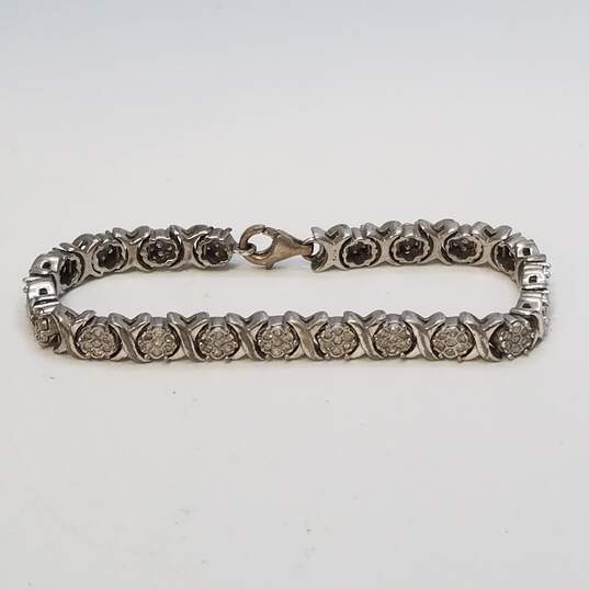 Sterling Silver CZ X & O Link 6.5inch Bracelet 17.0g image number 1