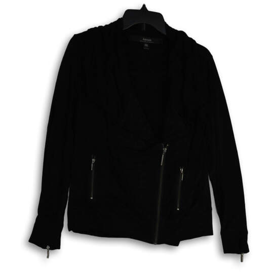 Womens Black Long Sleeve Asymmetrical Zip Moto Jacket Size Medium image number 1